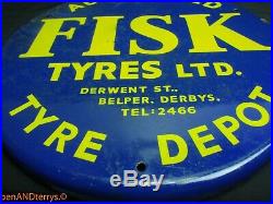 Fisk Tyres Round Metal Tin Gas Station Porcelain Vintage Tire Sign