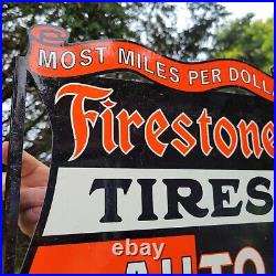 Flanged Vintage Firestone Tiresn Auto Supplies Porcelain Metal Tire Sign 13x15