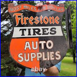 Flanged Vintage Firestone Tiresn Auto Supplies Porcelain Metal Tire Sign 13x15