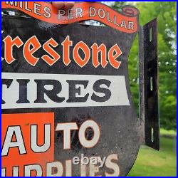 Flanged Vintage Firestone Tiresn Auto Supplies Porcelain Metal Tire Sign 13x15