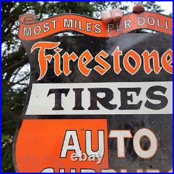 Flanged Vintage Firestone Tiresn Auto Supplies Porcelain Metal Tire Sign 13x15