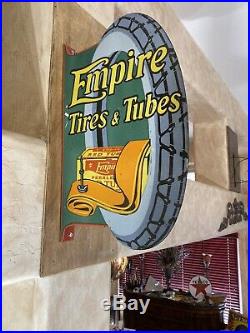 Flanged Vintage''empire & Tubes Tires'' Porcelain Sign Double Sided 24x16'