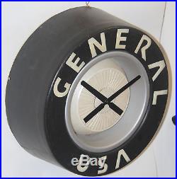 GENERAL TIRE WALL CLOCK vintage old used 1960's LARGE wheel shaped DEALER SIGN