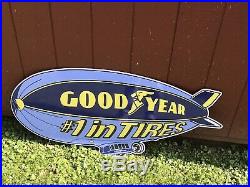 GOODYEAR BLIMP DIE CUT Sign Large 47x24 Aluminum Vintage Style Tire Sign