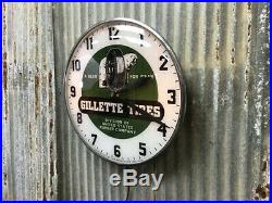 Gillette Tires Lighted Pam Clock, Vintage Advertising Sign, Bubble Glass