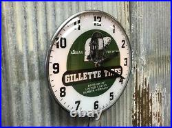 Gillette Tires Lighted Pam Clock, Vintage Advertising Sign, Bubble Glass