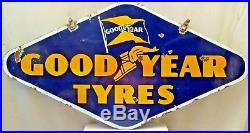 Good Year Tire Advertising Sign Vintage Porcelain Enamel Rhombus Shape Collectib