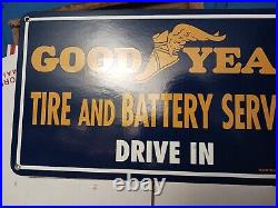 Good Year Tire And Battery Service Vintage Porcelain Gas Oil Sign