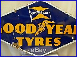 Good Year Tire Vintage Enamel Porcelain Sign Hexagon Shape Double Sided Coolecti