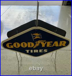 Good Year Tires Rack Display Stand Sign Double Sided Vintage 1960 Metal Gas Oil