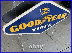 Good Year Tires Rack Display Stand Sign Double Sided Vintage 1960 Metal Gas Oil