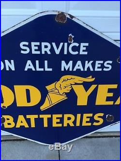 Good Year Vintage Batteries Porcelain Double Sided Sign 1940's 100% Authentic