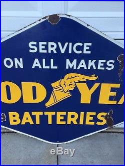 Good Year Vintage Batteries Porcelain Double Sided Sign 1940's 100% Authentic