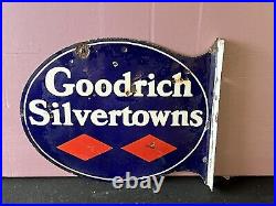 Goodrich Silvertowns Tires Porcelain Flange Sign Vintage Gas & Oil Advertising
