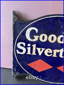 Goodrich Silvertowns Tires Porcelain Flange Sign Vintage Gas & Oil Advertising