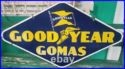 Goodyear Tires Dealer PORCELAIN Sign SPANISH 1940s ORIGINAL VINTAGE 47x26 inches