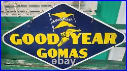 Goodyear Tires Dealer PORCELAIN Sign SPANISH 1940s ORIGINAL VINTAGE 47x26 inches