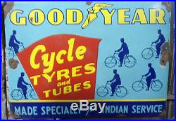 Goodyear Vintage 1930' Indian Cycle Tire Tyre Tubes Garage Enamel Sign 18x24
