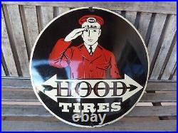HOOD Tires porcelain sign advertising vintage tire shop 20 US logo hot rod
