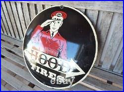 HOOD Tires porcelain sign advertising vintage tire shop 20 US logo hot rod