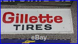 HUGE Vintage Gillette Tires Embossed Metal Sign Self Framed ORIGINAL 72 x 19