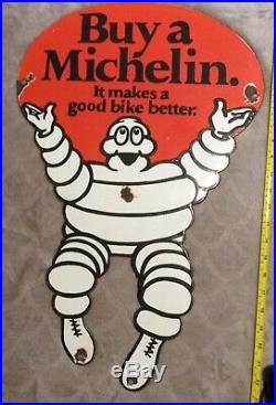Huge 24 X 15 1/2 Vintage Michelin Tires Diecut Bibendum Man Porcelain Sign