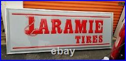 Huge Vintage Laramie Tire Dealer Gas Station Sign Wall Mounted Lighted NOS