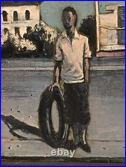 Hughie Lee-Smith 1952 Boy With The Tire 3D Framed Art Signed On Left Side NM5 3D