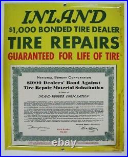 INLAND TIRE REPAIRS Old Sign Bevel Edge Gas Station Shop Auto Truck Ad 1k Bonded