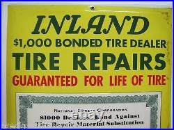 INLAND TIRE REPAIRS Old Sign Bevel Edge Gas Station Shop Auto Truck Ad 1k Bonded
