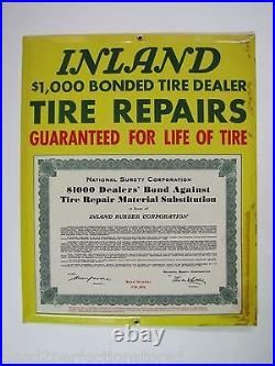 INLAND TIRE REPAIRS Old Sign Bevel Edge Gas Station Shop Auto Truck Ad 1k Bonded