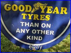 LARGE VINTAGE 1937 DOUBLE-SIDED GOODYEAR TYRES With BRACKET PORCELAIN METAL SIGN