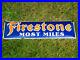 LARGE-VINTAGE-FIRESTONE-MOST-MILES-PORCELAIN-SIGN-27-1-2-x-7-3-4-TIRES-OIL-01-tonj