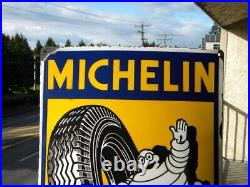 LARGE VINTAGE MICHELIN PORCELAIN SIGN 23-1/2x 17-1/2 TRUCK TIRES BIBENDUM OIL