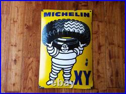 LARGE VINTAGE MICHELIN XY PORCELAIN SIGN 23-1/2x 15-1/2 TRUCK TIRES OIL TYRES