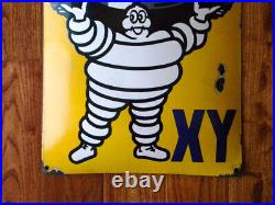 LARGE VINTAGE MICHELIN XY PORCELAIN SIGN 23-1/2x 15-1/2 TRUCK TIRES OIL TYRES