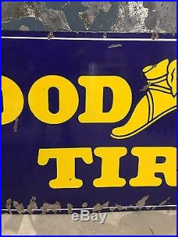 LARGE VinTagE 8' GOODYEAR w Winged Foot Tire Sign PORCELAIN Gas Oil Car Truck