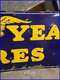 LARGE VinTagE 8' GOODYEAR w Winged Foot Tire Sign PORCELAIN Gas Oil Car Truck