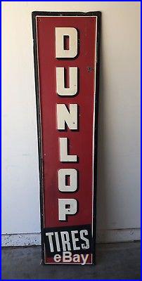 Large Authentic Vintage 1940 Dunlop Tires Metal Embossed Sign 5 Ft Red Rare HTF