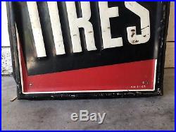 Large Authentic Vintage 1940 Dunlop Tires Metal Embossed Sign 5 Ft Red Rare HTF