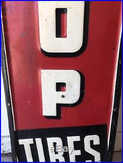 Large Authentic Vintage 1940 Dunlop Tires Metal Embossed Sign 5 Ft Red Rare HTF