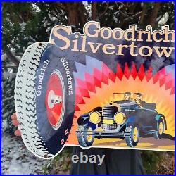 Large Heavy Old Vintage Goodrich Tires Porcelain Tire Metal Sign Gas Station