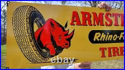Large Old Vintage Armstrong Tires Tire Dealer Porcelain Heavy Metal 35x12 Sign