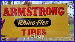 Large Old Vintage Armstrong Tires Tire Dealer Porcelain Heavy Metal 35x12 Sign