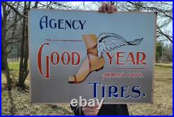 Large Old Vintage Goodyear Tires Agency Tire Dealer Porcelain Heavy Metal Sign