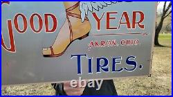 Large Old Vintage Goodyear Tires Agency Tire Dealer Porcelain Heavy Metal Sign