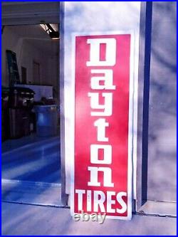 Large Original vintage 1960's era vertical DAYTON TIRES metal tin sign 53 x 17