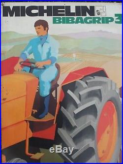 Large Rare Original Vintage Michelin Tractor Tyre Enamel Advertising Sign
