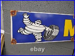 Large Rare Vintage Michelin Man Tires 36 Porcelain Metal Sign