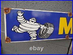 Large Rare Vintage Michelin Man Tires 36 Porcelain Metal Sign